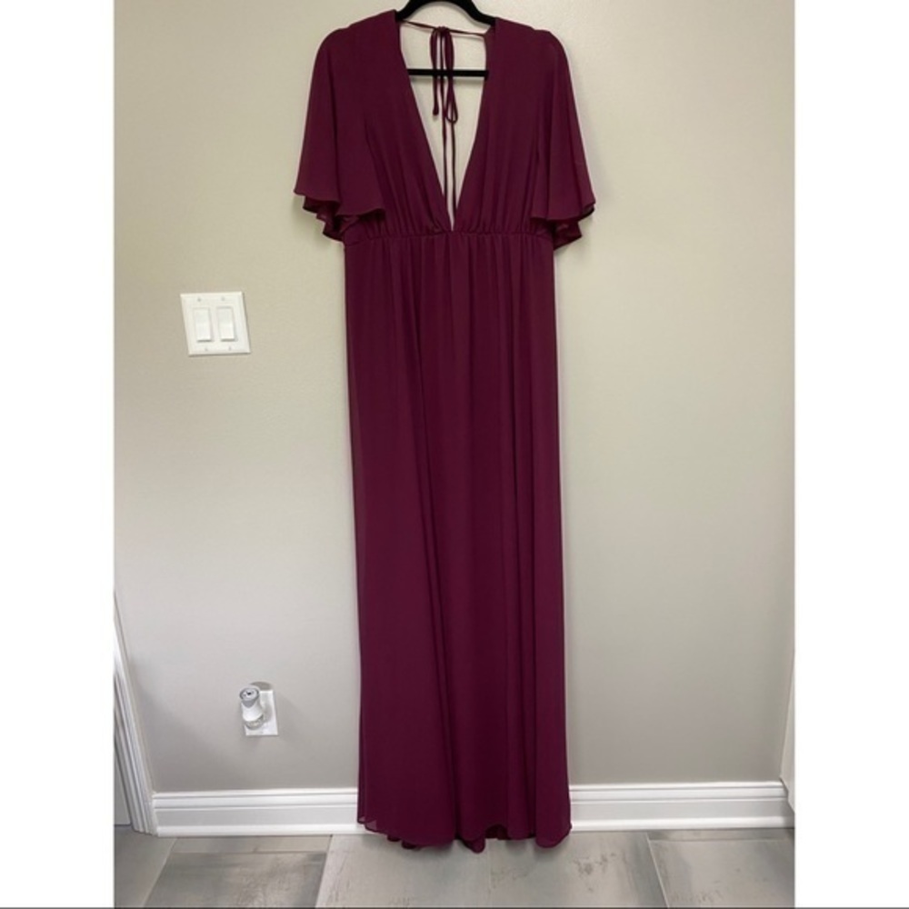 SMYM Faye Flutter Dress In Merlot Chiffon - Picture 2 of 5